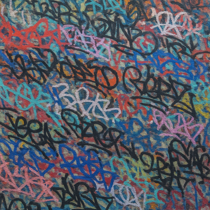 Graffiti Wall Layered Tags seamless PBR texture preview