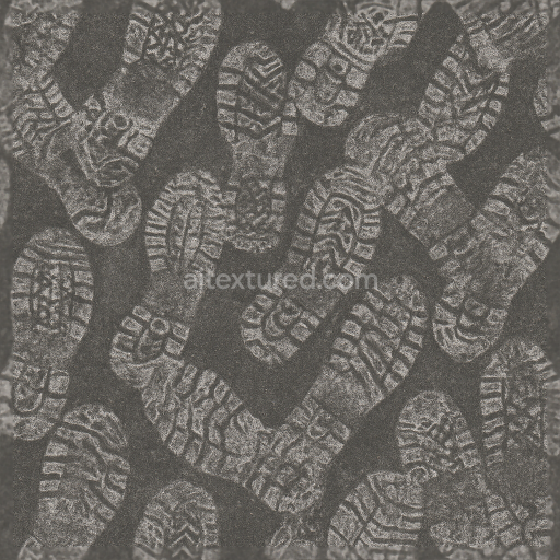 Seamless 3d texture pbr 8k of overlapping footprints on asphalt surface with footprint smudge