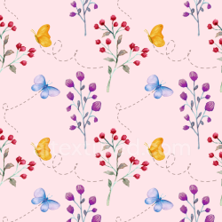 seamless Seamless 3D PBR Watercolor Butterfly and Floral Fabric Texture with Soft Pastel Palette texture 8k free download PBR