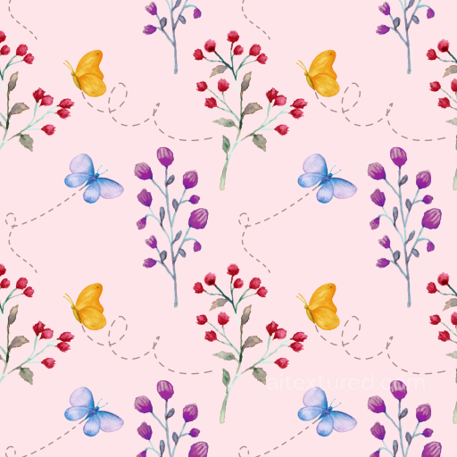Watercolor Butterfly and Floral Fabric Texture with Soft Pastel Palette seamless Watercolor Butterflies PBR texture