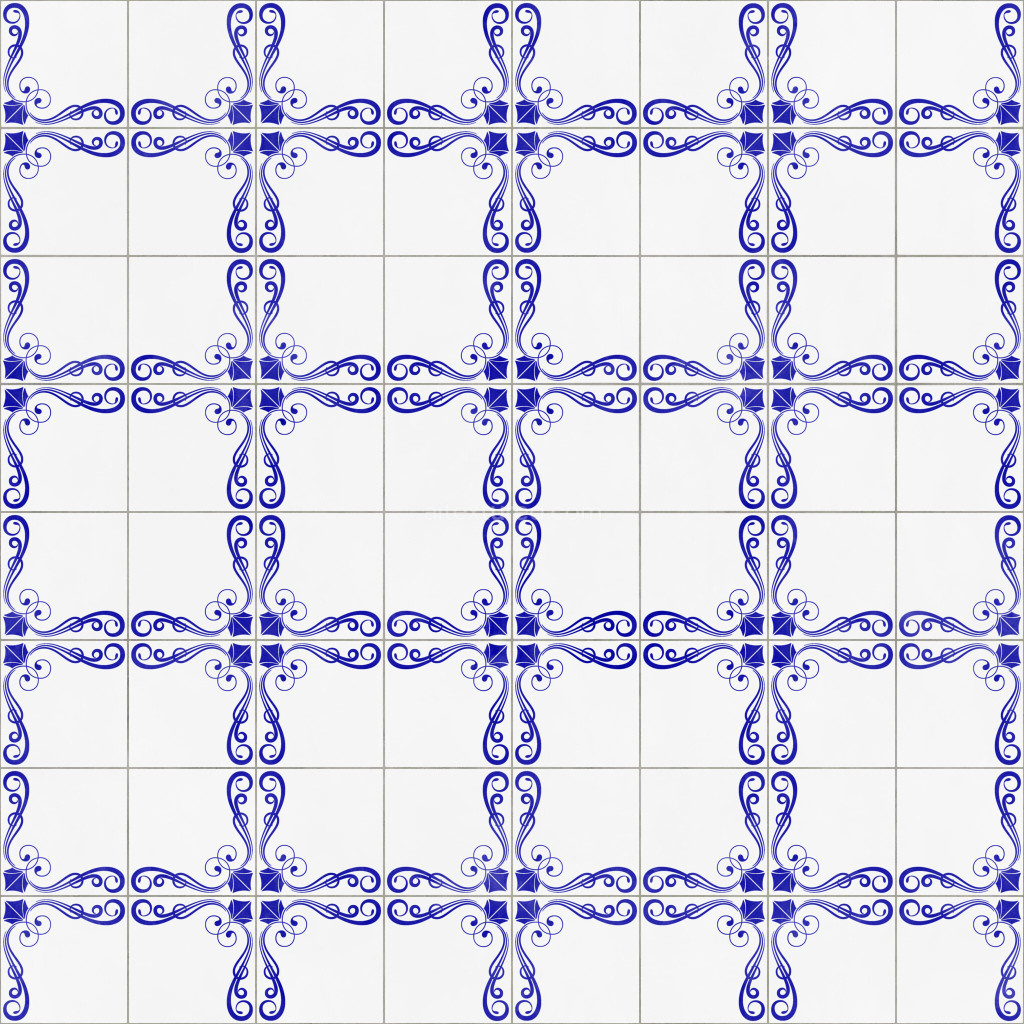 Seamless PBR tiles texture with decorative blue pattern