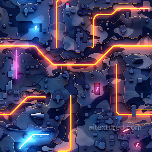 Urban Camouflage PBR Texture with Neon Circuit Pattern seamless Color Camouflage PBR texture