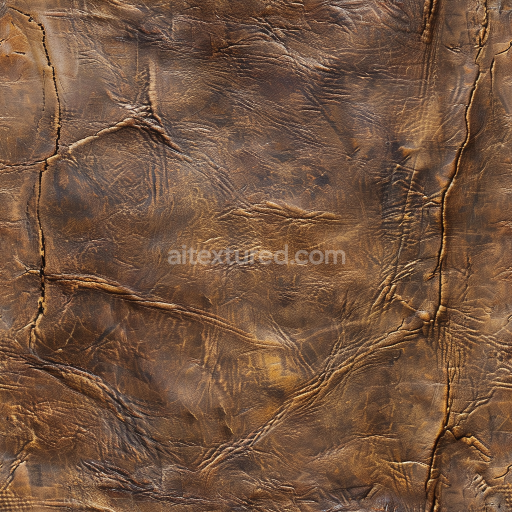 Seamless 3D PBR Texture of Aged Cracked Brown Leather with Deep Wrinkles