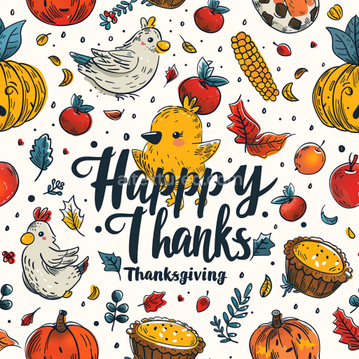 Seamless 3D PBR Texture of Colorful Thanksgiving Cartoon Pattern