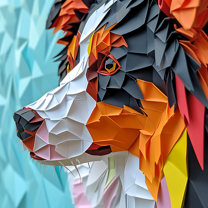 Animal of Australian Shepherd Origami Style in Bright Triangular Shapes seamless PBR texture preview
