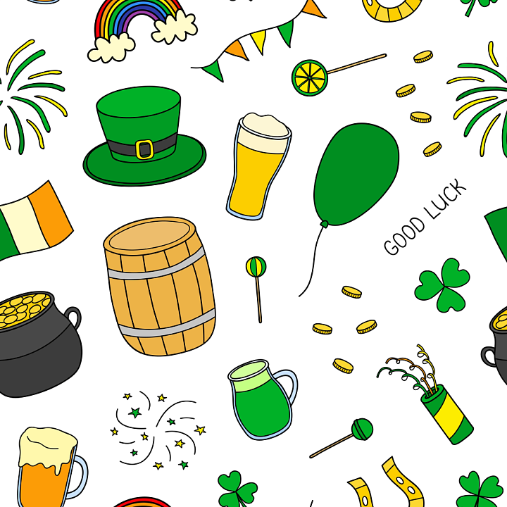 St Patrick Digital Paper with Festive Cartoon Elements seamless PBR texture preview