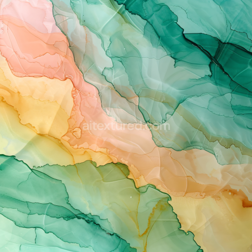Seamless 3D Alcohol Ink PBR Texture Featuring Soft Peach and Green Fluid Flow with Delicate Veins