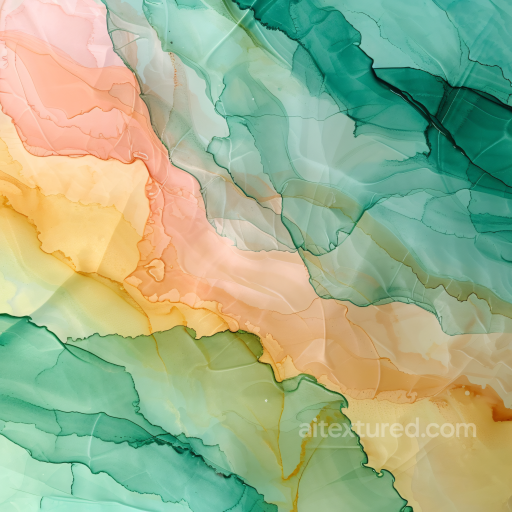 Alcohol Ink PBR Texture Featuring Soft Peach and Green Fluid Flow with Delicate Veins seamless Alcohol ink PBR texture