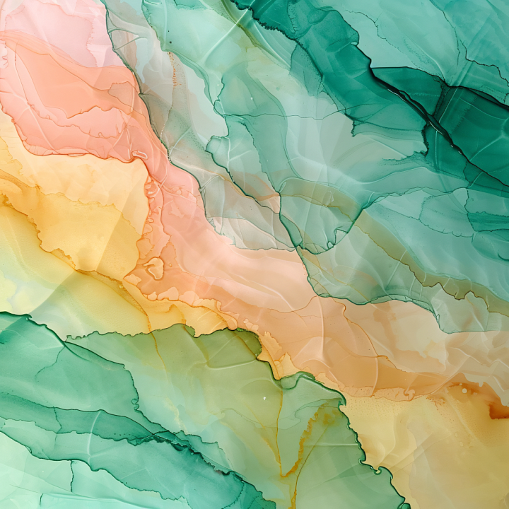 Alcohol Ink Featuring Soft Peach and Green Fluid Flow with Delicate Vei… seamless PBR texture preview