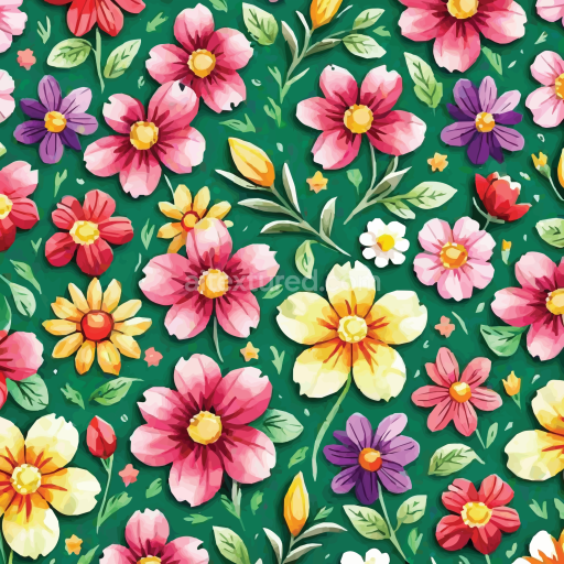 Seamless 3D PBR embroidered floral fabric texture with colorful blooms