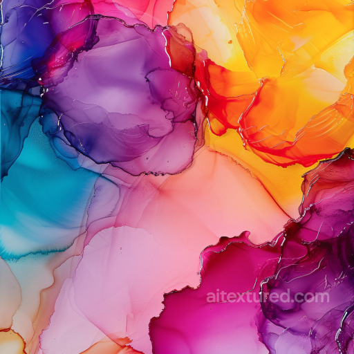 Alcohol Ink PBR Texture with Vibrant Purple, Red, and Orange Fluid Waves seamless Alcohol ink PBR texture