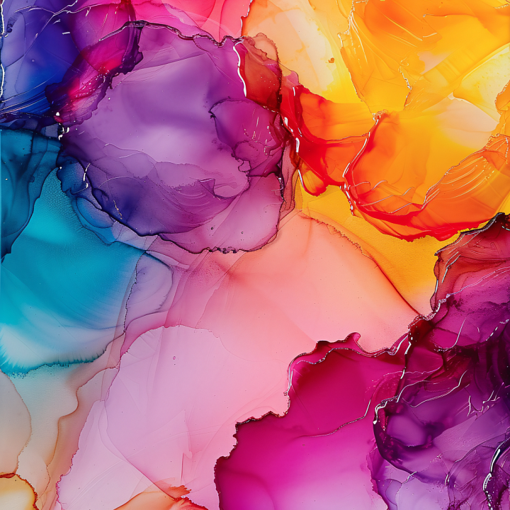 Alcohol Ink with Vibrant Purple, Red, and Orange Fluid Waves seamless PBR texture preview