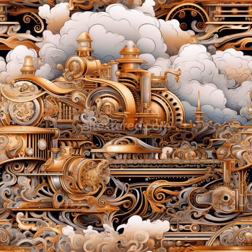 Preview — Seamless 3D PBR Texture of Ornate Vintage Steampunk Metalwork in Warm Copper Tones