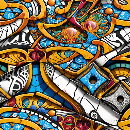 Seamless 3D PBR Texture Featuring Vibrant Multicolor Graffiti Mural