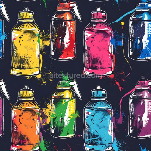Seamless 3D PBR Texture of Colorful Graffiti Spray Paint Bottles with Splattered Paint