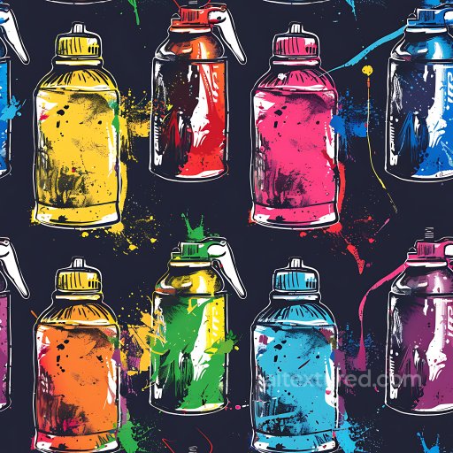 Seamless 3D PBR Texture of Colorful Graffiti Spray Paint Bottles with Splattered Paint texture preview
