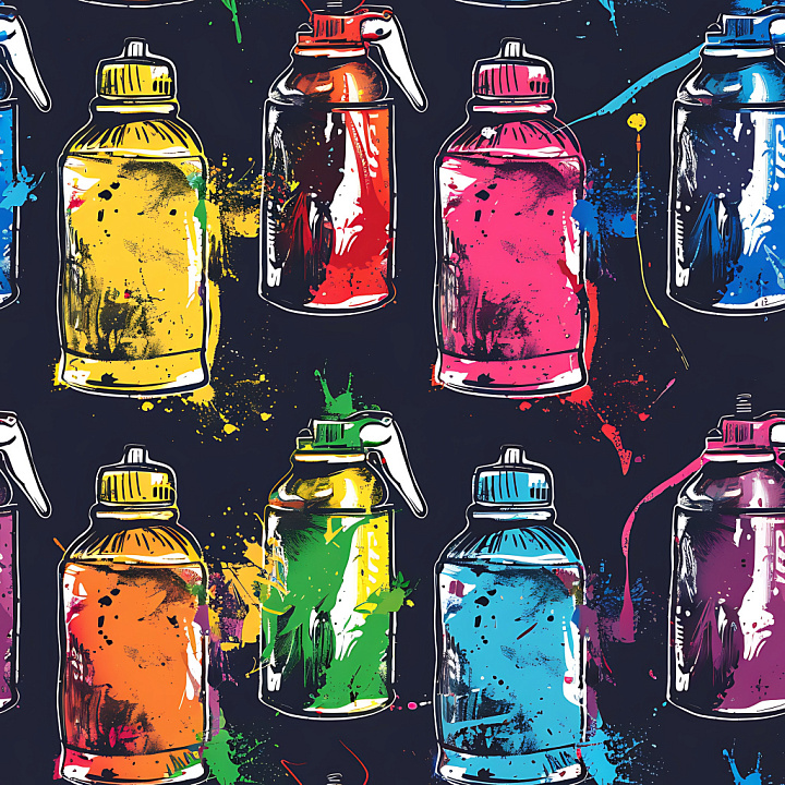 Colorful Graffiti Spray Paint Bottles with Splattered Paint seamless PBR texture preview