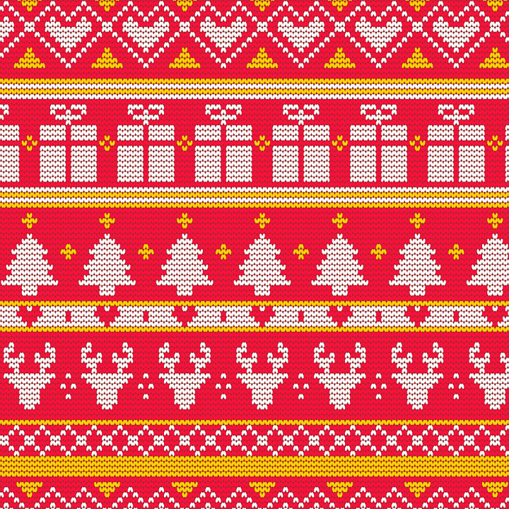 Knitted Christmas Pattern with Reindeer & Gifts seamless PBR texture preview