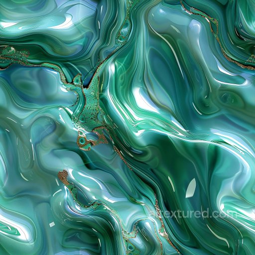 Seamless 3D PBR Texture with Glossy Swirling Green and Blue Abstract Patterns texture preview