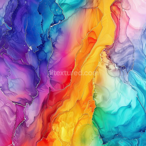 Seamless 3D Alcohol Ink PBR Texture Featuring Vibrant Multicolor Fluid Bands and Soft Marbling