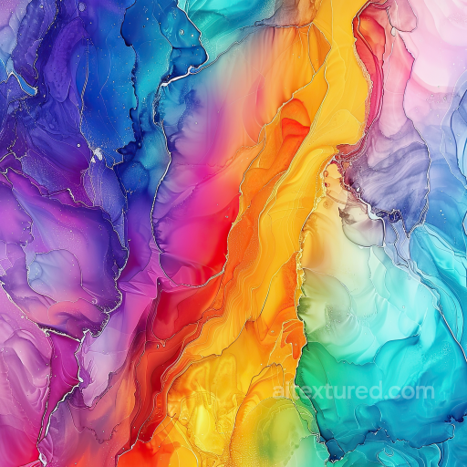 Alcohol Ink PBR Texture Featuring Vibrant Multicolor Fluid Bands and Soft Marbling seamless Alcohol ink PBR texture