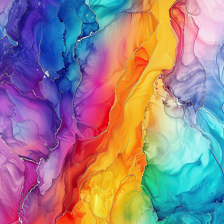 Alcohol Ink Featuring Vibrant Multicolor Fluid Bands and Soft Marbling seamless PBR texture preview