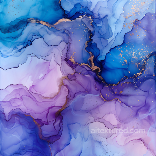 Alcohol Ink PBR Texture Featuring Purple and Blue Fluid Marbling with Gold Veins seamless Alcohol ink PBR texture
