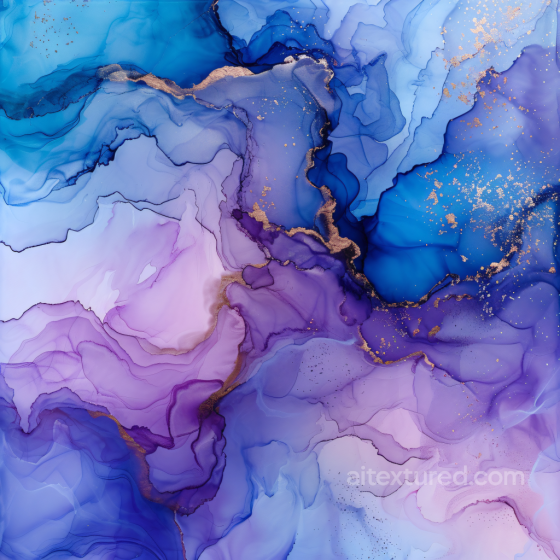 Alcohol Ink PBR Texture Featuring Purple and Blue Fluid Marbling with Gold Veins Alcohol ink texture preview