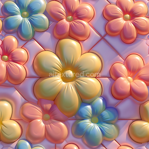 Seamless 3D Inflated PBR Texture with Colorful Puffy Floral Vinyl Pattern