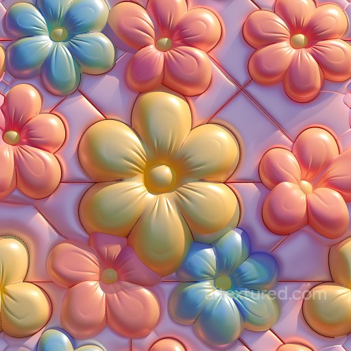 Inflated PBR Texture with Colorful Puffy Floral Vinyl Pattern seamless Inflated PBR texture