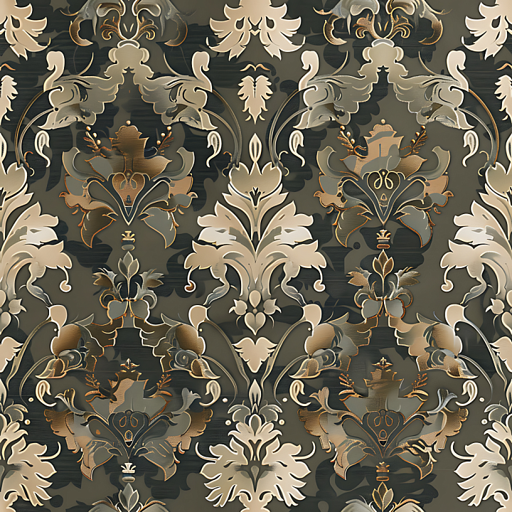 Stylized Ornamental Camouflage With Elegant Baroque Pattern And Subdued… seamless PBR texture preview