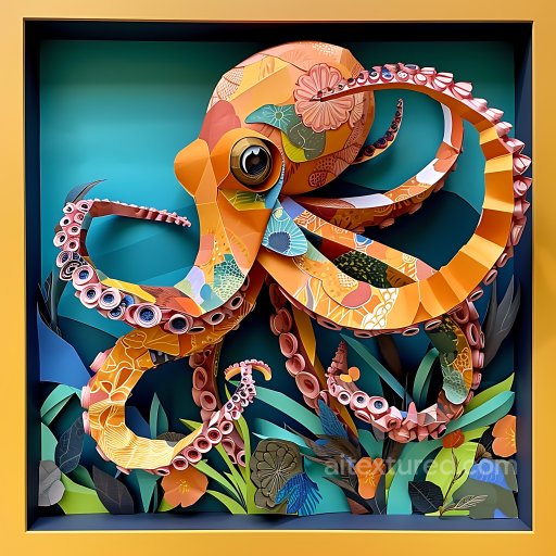 Animal - Seamless 3D PBR Texture with Origami-Inspired Multicolor Octopus Pattern texture preview
