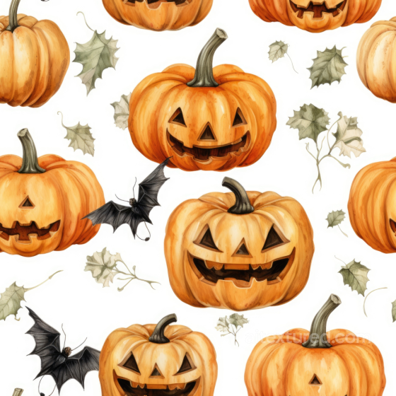 Watercolor Halloween Pumpkins and Leaves Seamless Texture Watercolor Halloween texture preview