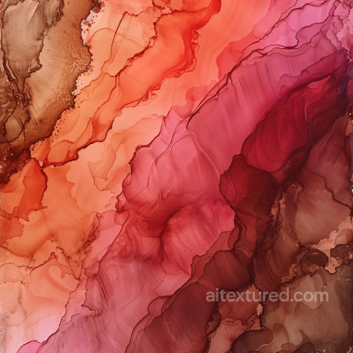 Alcohol Ink PBR Texture Featuring Warm Red Coral and Earthy Brown Fluid Waves seamless Alcohol ink PBR texture