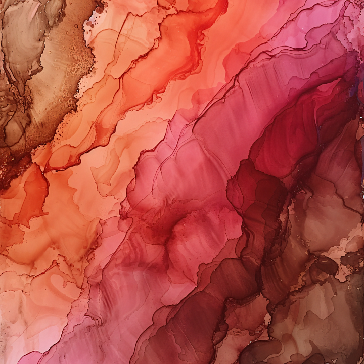 Alcohol Ink Featuring Warm Red Coral and Earthy Brown Fluid Waves seamless PBR texture preview