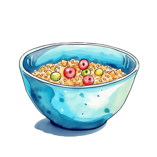 Breakfast Quinoa Cereal in Blue Bowl Watercolor Illustration