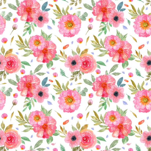 Seamless 3D PBR Pink Flower Watercolor Fabric Texture with Delicate Floral Pattern