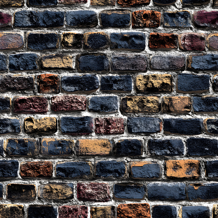 Cracked Painted Brick Wall with Multi-Colored Chipped Surfaces seamless PBR texture preview