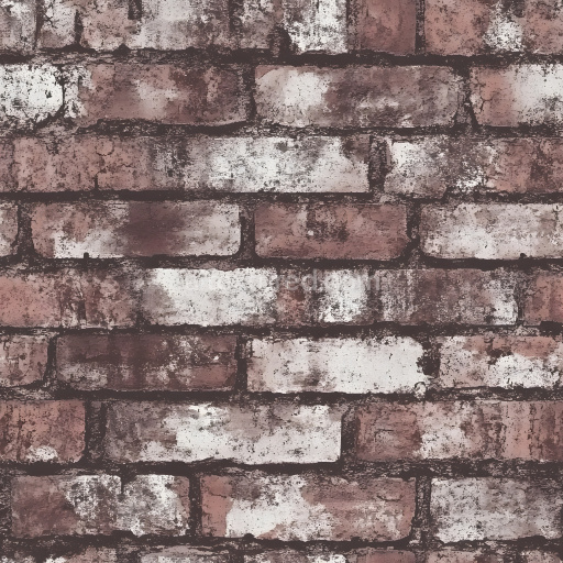 Seamless 3D cracked brick wall PBR texture with weathered discoloration and chipped edges