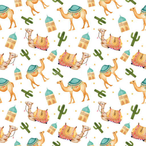 Pattern Bundle - Seamless 3D PBR Pattern Texture Featuring Decorative Camel Motifs and Desert Elements texture preview