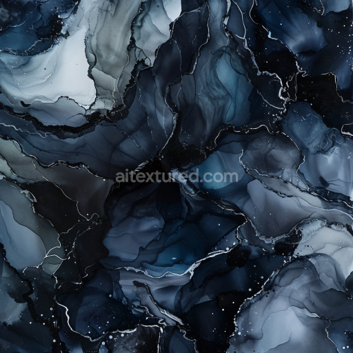 Seamless 3D Alcohol Ink PBR Texture with Dark Blue Veins and Cloudy Flow