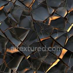 seamless Seamless 3D PBR Shattered Black Glass Texture with Jagged Cracks and Golden Highlights texture 8k free download PBR