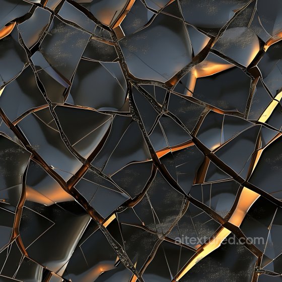 Shattered Black Glass Texture with Jagged Cracks and Golden Highlights Cracked & Holes texture preview