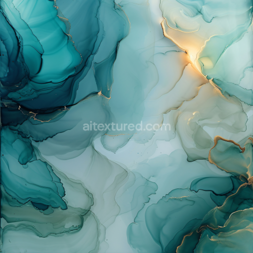 Seamless 3D Alcohol Ink PBR Texture Featuring Fluid Blue and Gold Veins