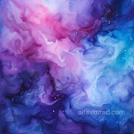 Alcohol Ink PBR Texture Featuring Pink and Blue Fluid Swirls with Soft Marbling seamless Alcohol ink PBR texture