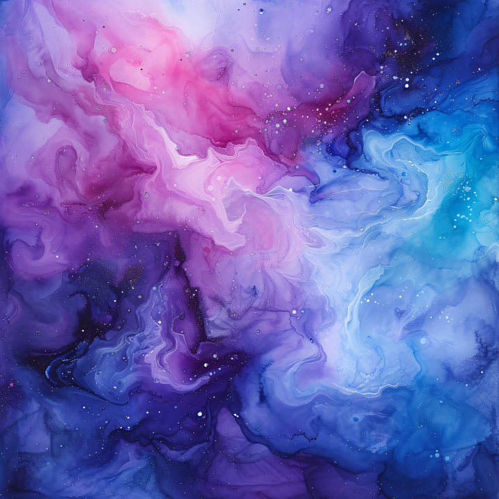 Alcohol Ink Featuring Pink and Blue Fluid Swirls with Soft Marbling seamless PBR texture preview