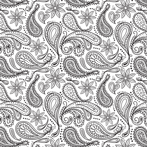 Seamless Black and White Paisley 3D PBR Texture with Floral Motifs seamless White & Black PBR texture