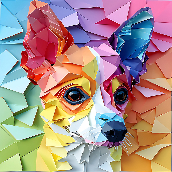 Animal of Colorful Origami Brazilian Terrier Fur seamless PBR texture preview