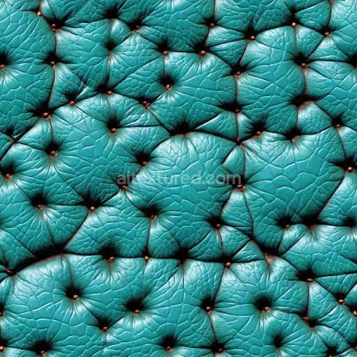 Seamless 3D PBR tufted cracked teal leather upholstery texture with buttoned quilting