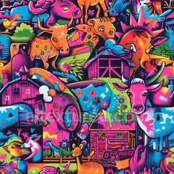 seamless Seamless 3D PBR texture of vibrant colorful graffiti mural with animals and urban motifs texture 8k free download PBR